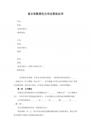 有限责任公司设立协议范本.doc