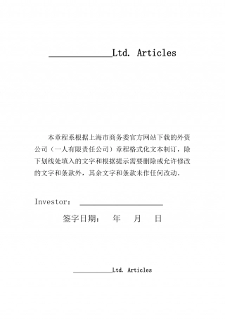 外商投资公司章程(一人).doc