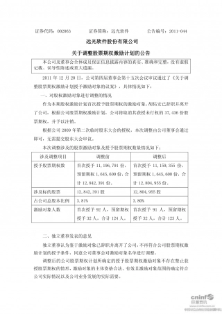 远光软件股份有限公司_关于调整股票期权激励计划的公告.pdf