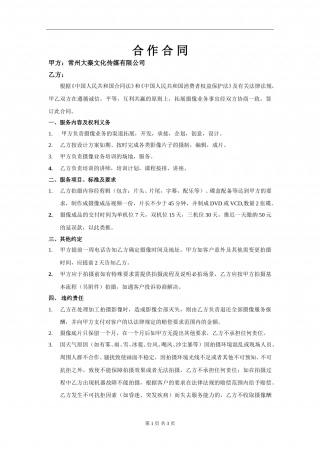 传媒公司与摄像合作合同模板.doc