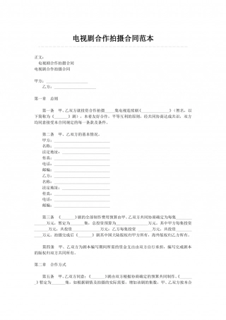 电视剧合作拍摄合同范本.doc