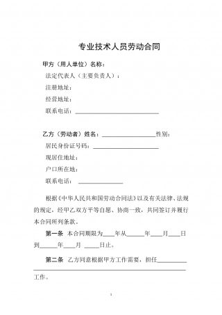 专业技术人员劳动合同.doc