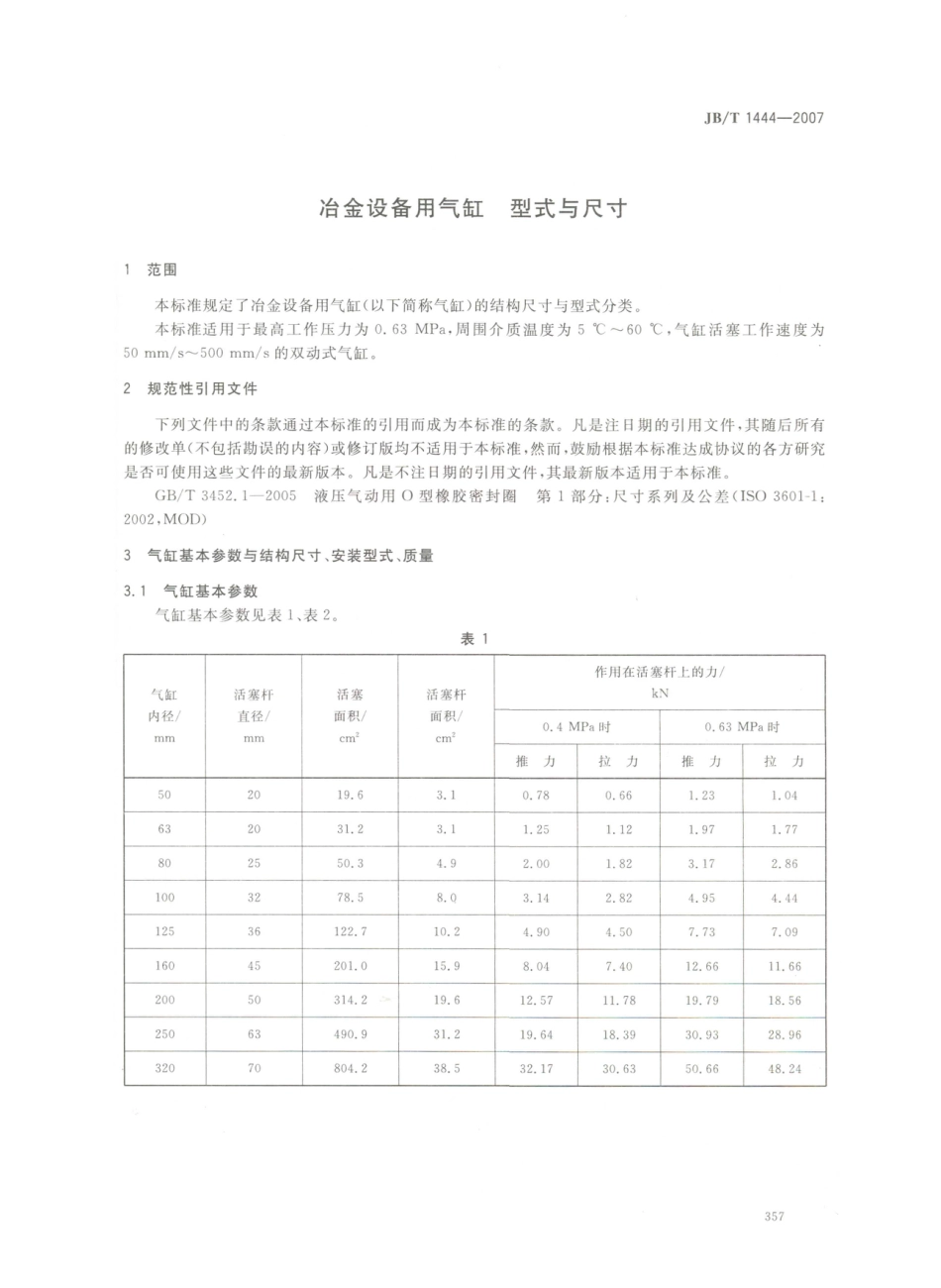 JB／T 1444-2007 冶金设备用气缸 型式与尺寸.PDF_第3页