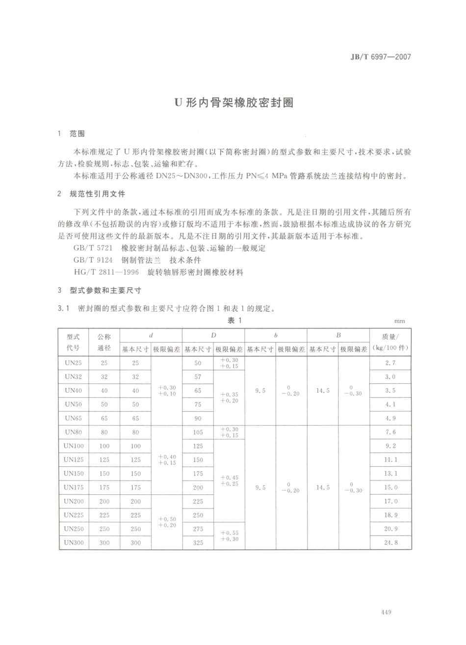 JB／T 6997-2007 U形内骨架橡胶密封圈.PDF_第3页