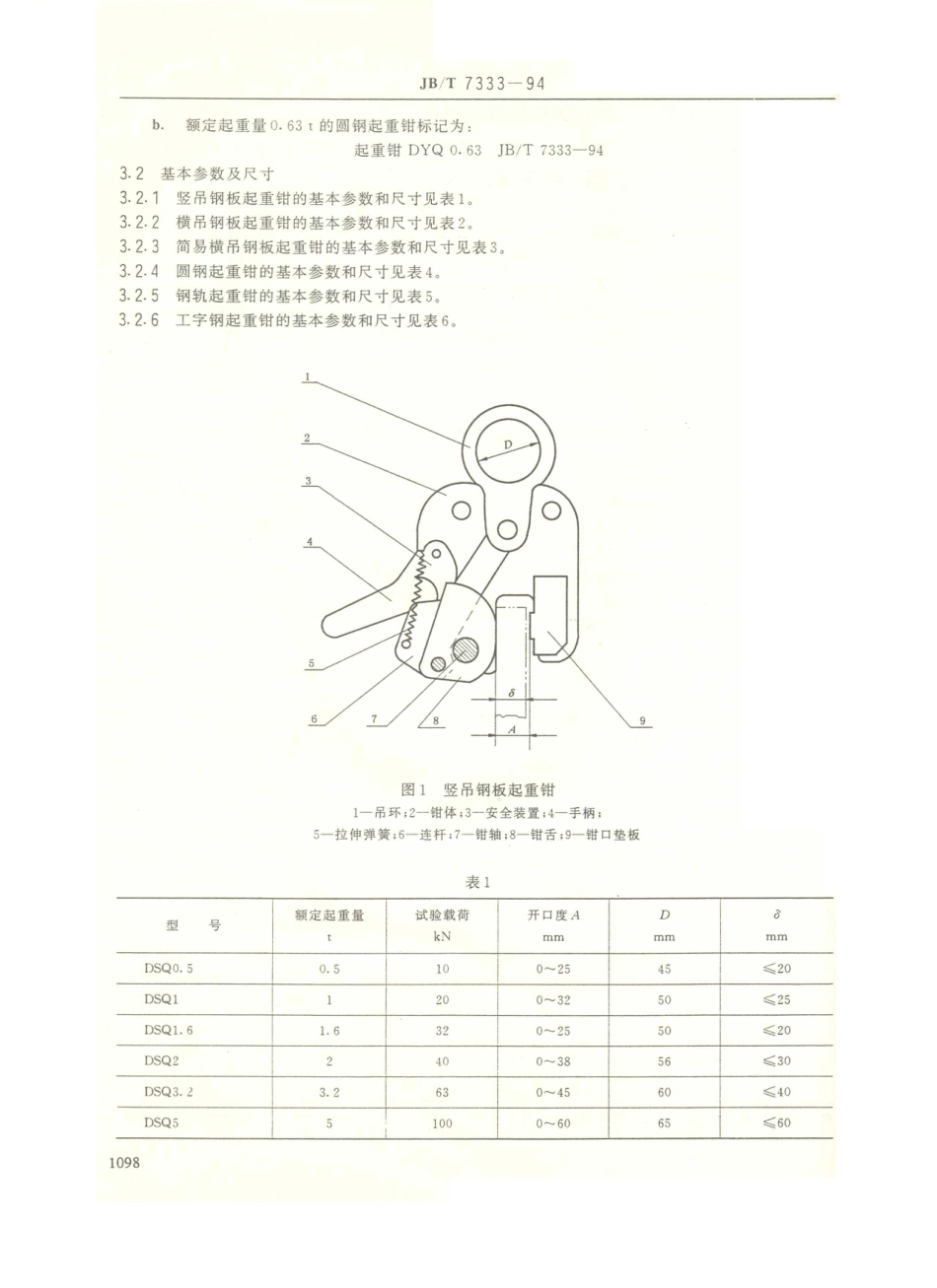 JB／T 7333-1994 起重用夹钳.PDF_第2页