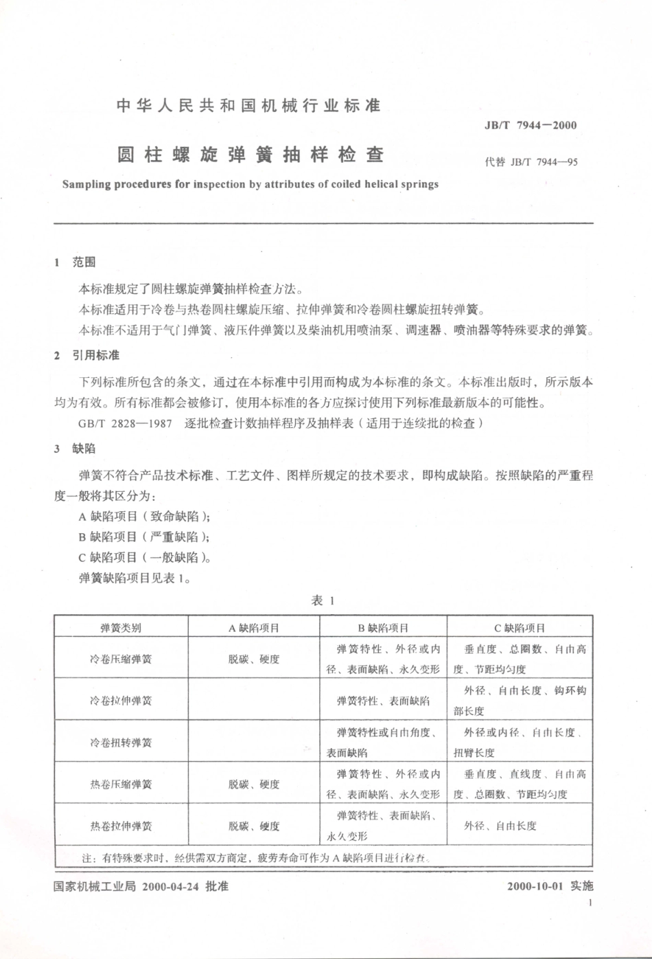 JB／T 7944-2000 圆柱螺旋弹簧抽样检查.PDF_第3页