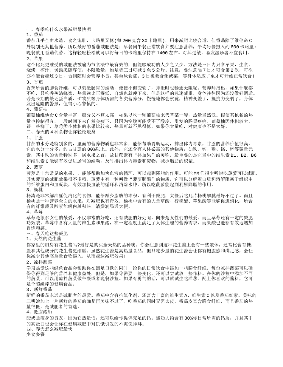 春天吃什么水果减肥 春季减肥食物推荐.txt_第1页