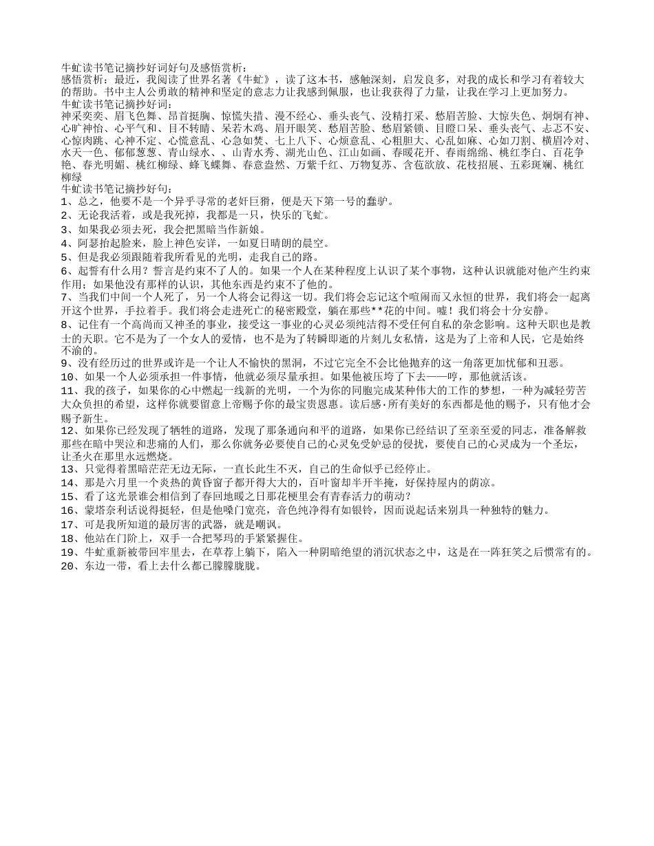 牛虻读书笔记摘抄好词好句及感悟赏析.txt_第1页