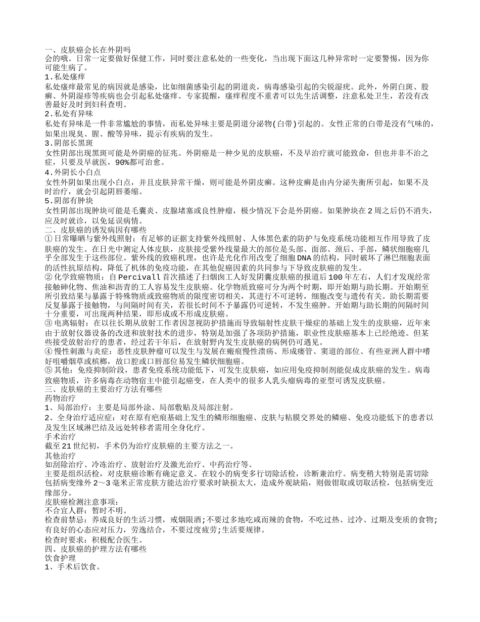 皮肤癌会长在外阴吗 皮肤癌的诱发病因有哪些.txt_第1页