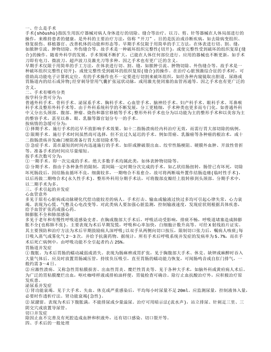 什么是手术 手术后的一般处理.txt_第1页