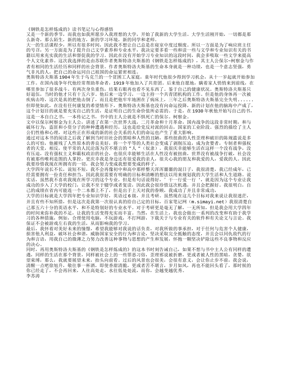 《钢铁是怎样炼成的》读书笔记与心得感悟.txt_第1页