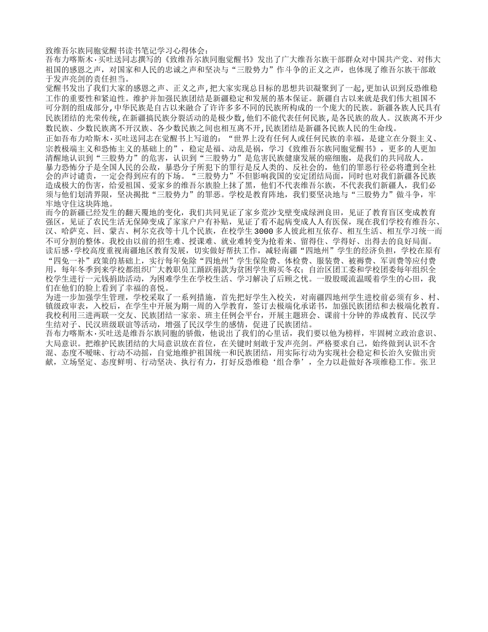 《致维吾尔族同胞觉醒书》读书笔记学习心得体会.txt_第1页