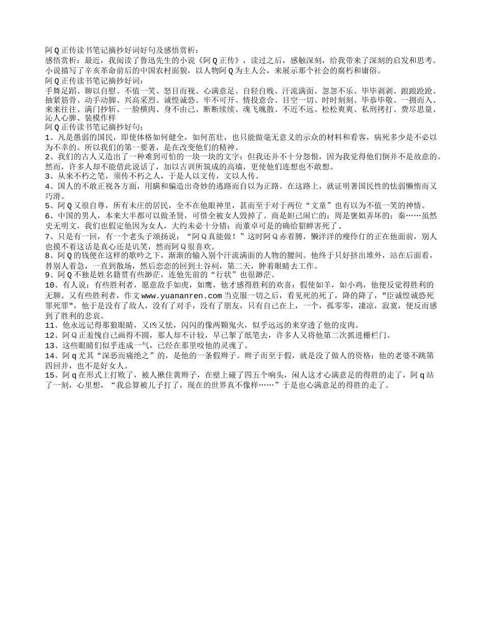 阿Q正传读书笔记摘抄好词好句及感悟赏析.txt_第1页