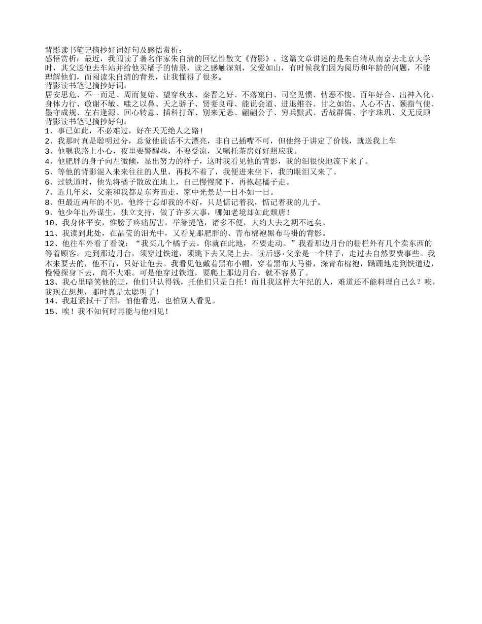 背影读书笔记摘抄好词好句及感悟赏析.txt_第1页