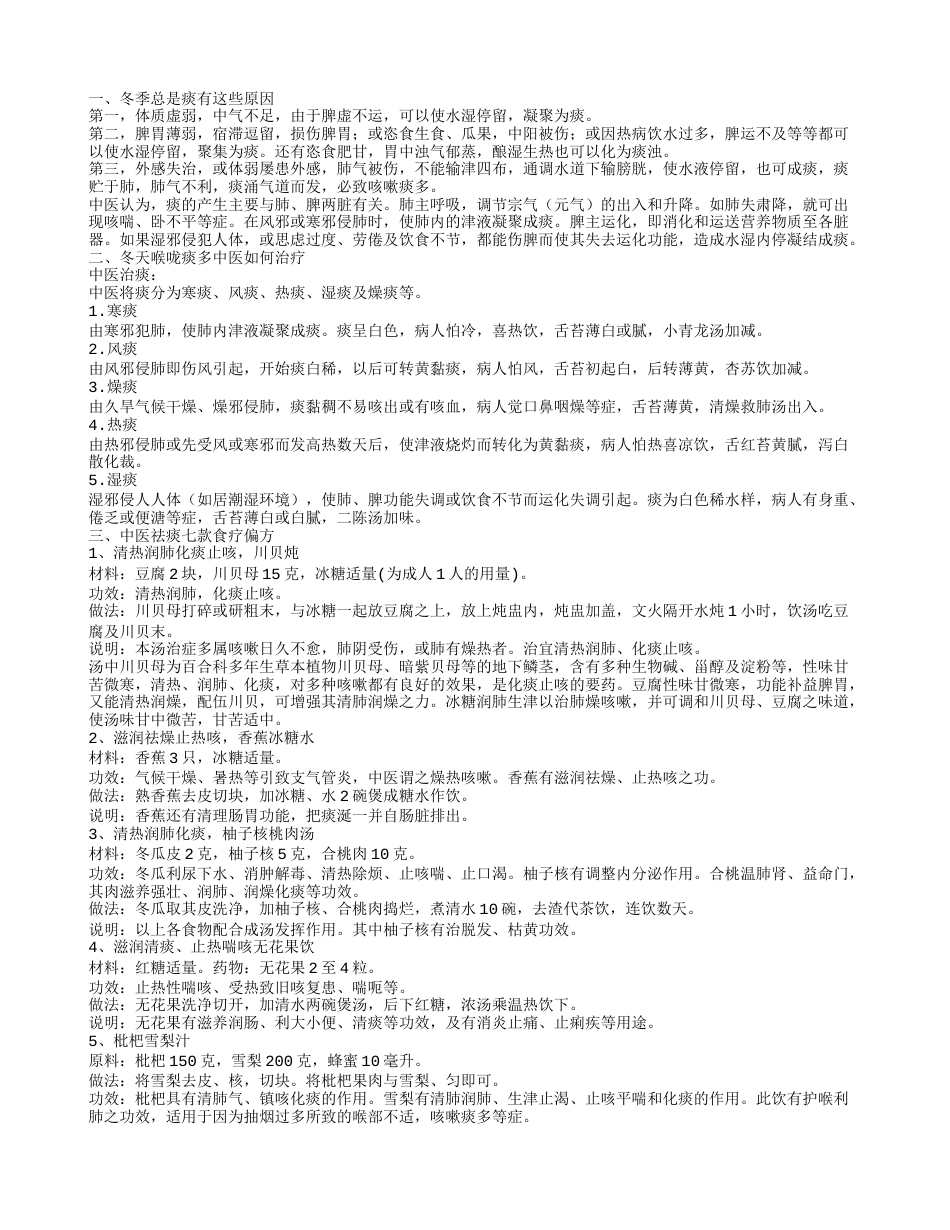 冬天喉咙痰多如何治疗 冬季总是痰多是什么原因你知道多少.txt_第1页