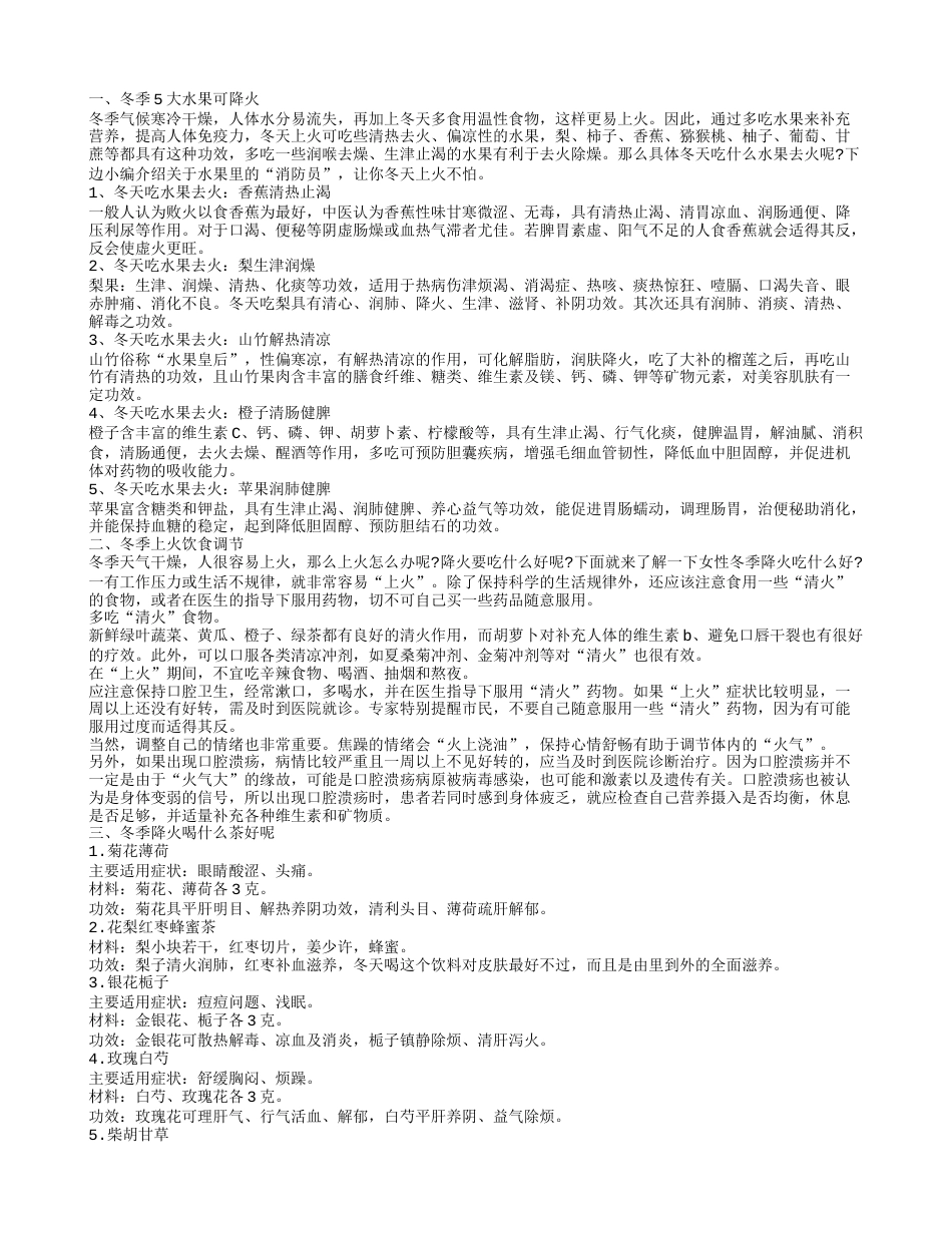 冬天降火宜吃哪些水果 冬季降火小妙招.txt_第1页